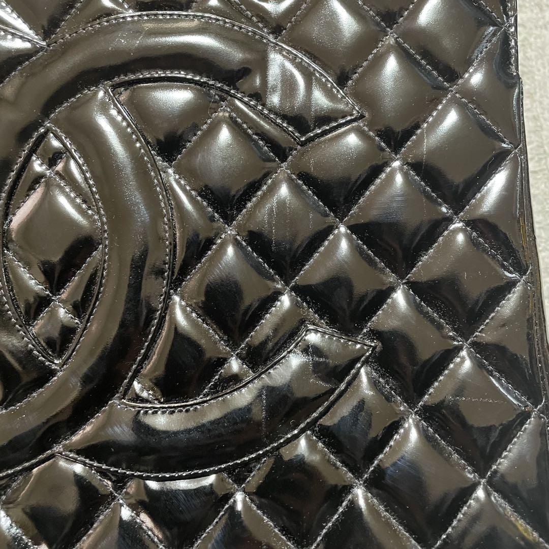 CHANEL チェーンハンドバッグ マトラッセ 黒 エナメル デカココ