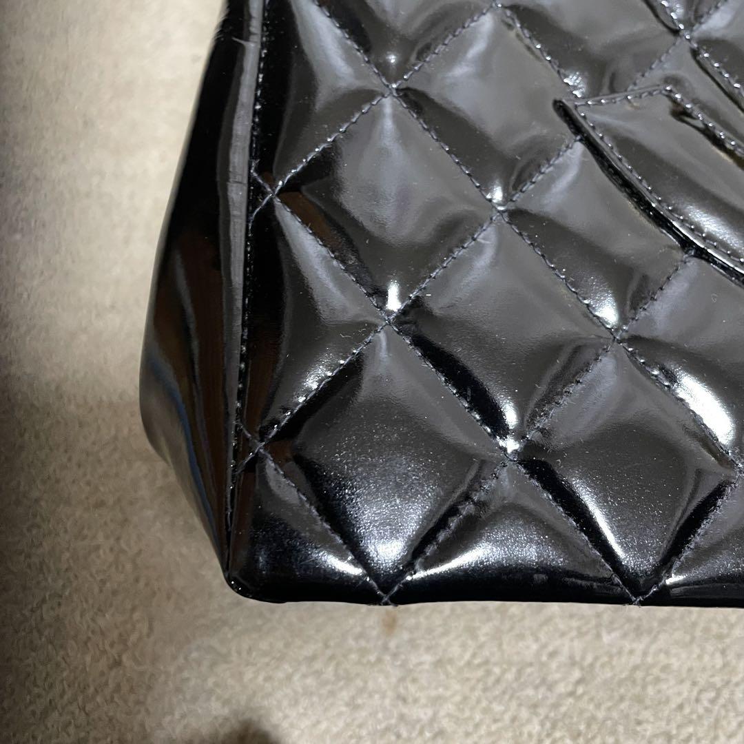 CHANEL チェーンハンドバッグ マトラッセ 黒 エナメル デカココ