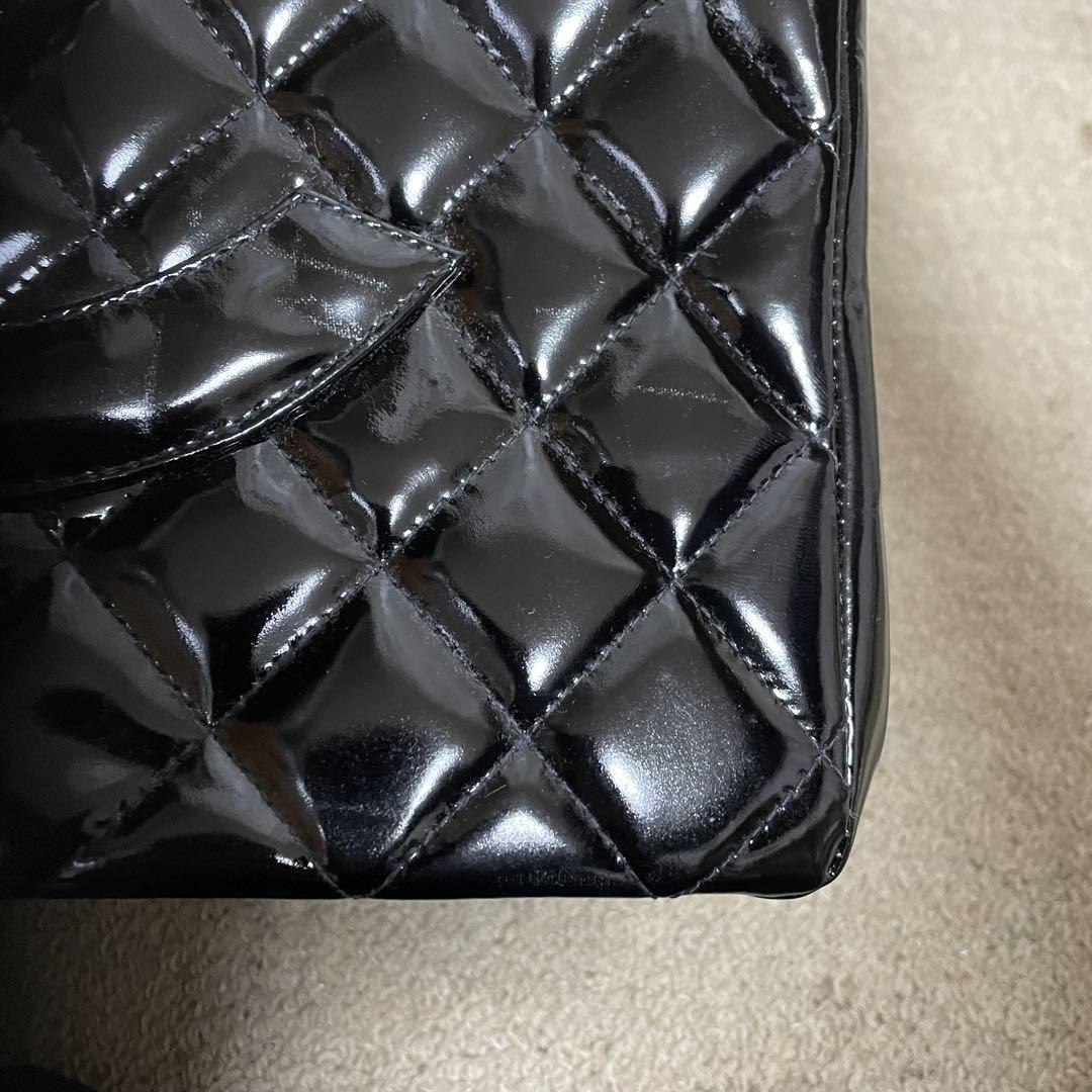 CHANEL チェーンハンドバッグ マトラッセ 黒 エナメル デカココ