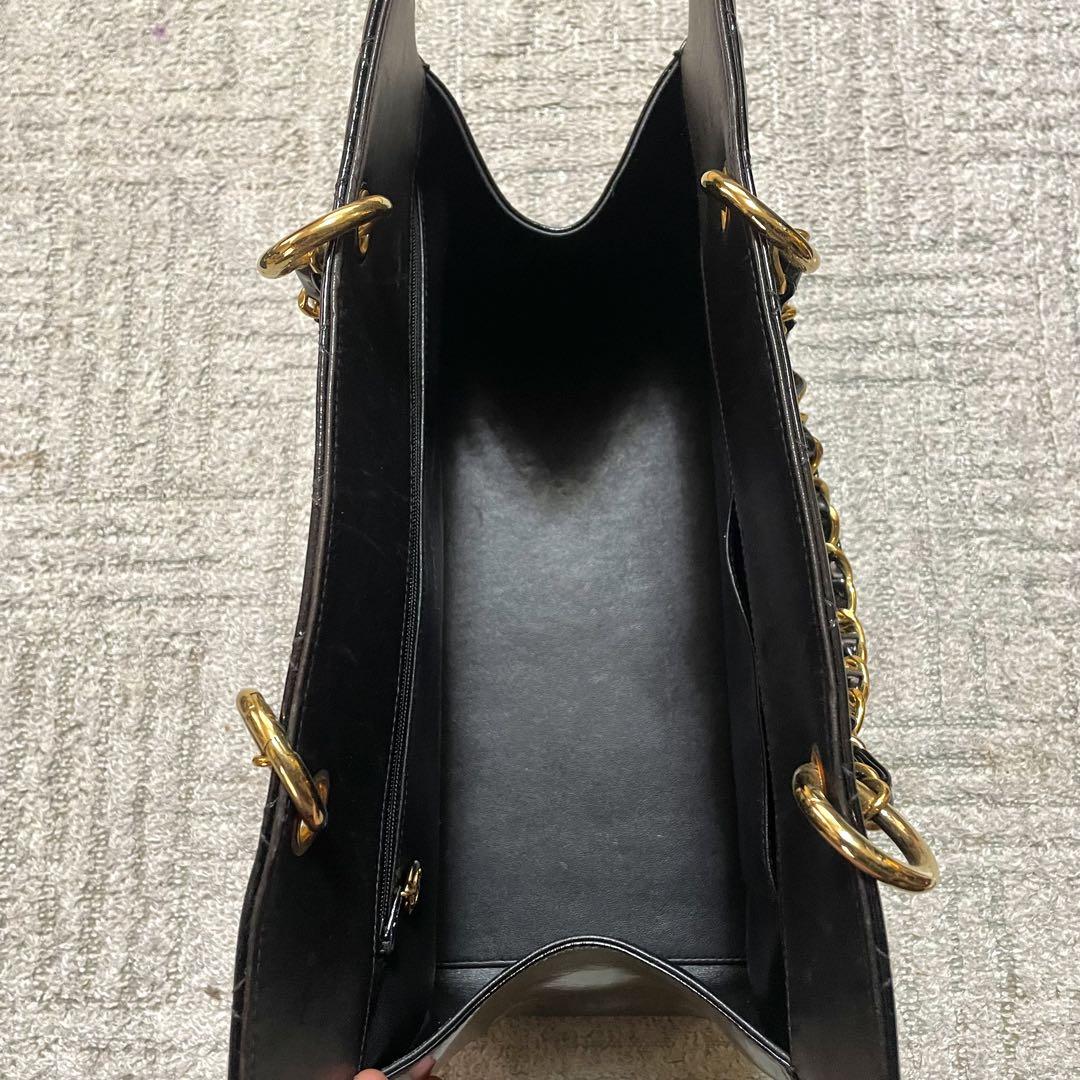 CHANEL チェーンハンドバッグ マトラッセ 黒 エナメル デカココ