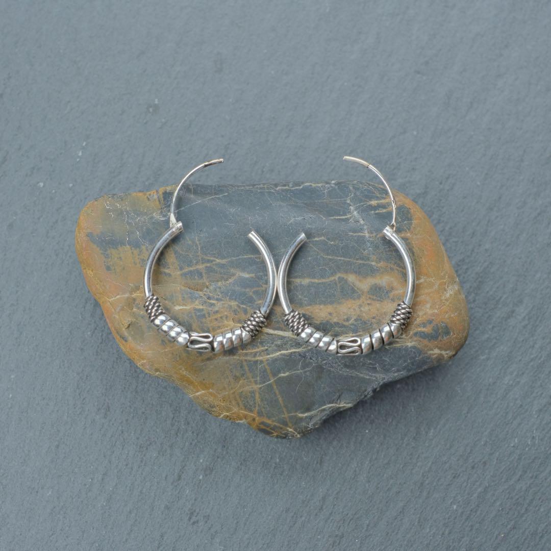 シルバー925 Silver トライバルデザインフープピアス/20mm/両耳