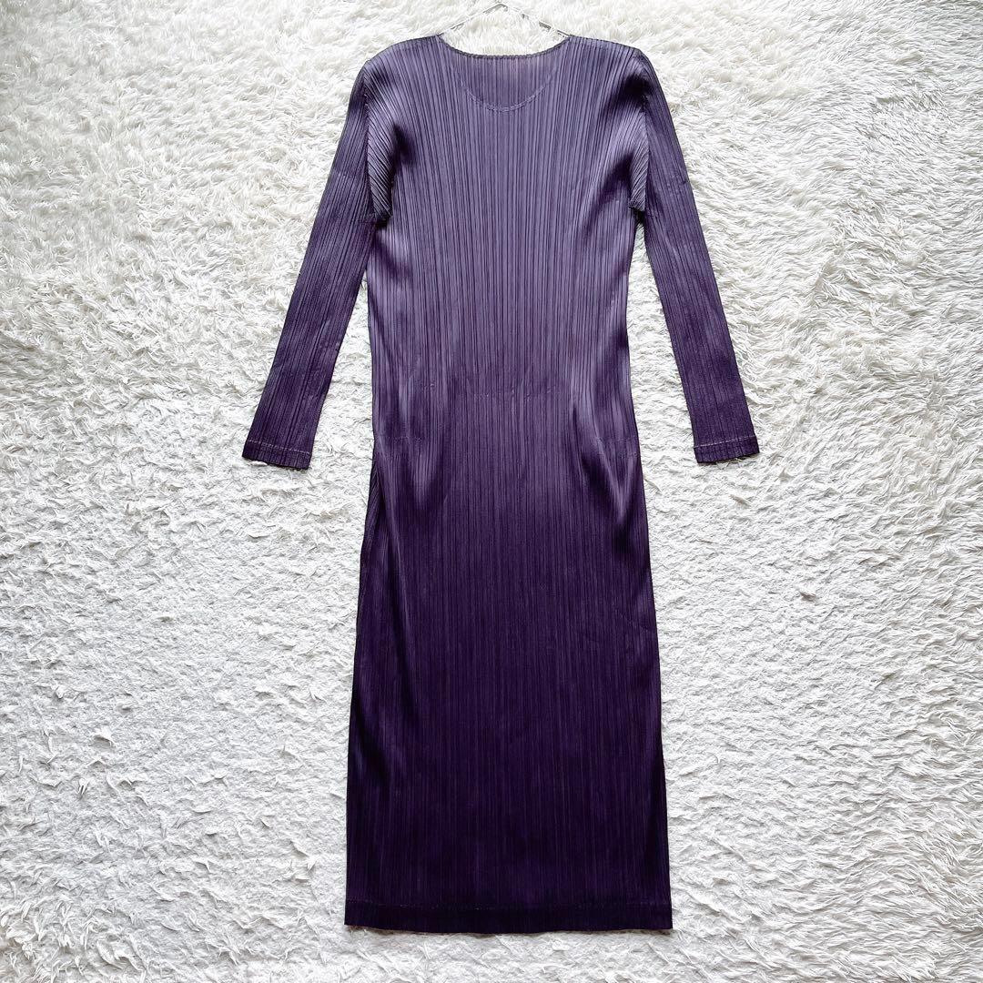 プリーツプリーズ ロングワンピース マキシ丈 長袖 パープル 3サイズ プリーツプリーズ ロングワンピース マキシ丈 長袖 パープル 3サイズ