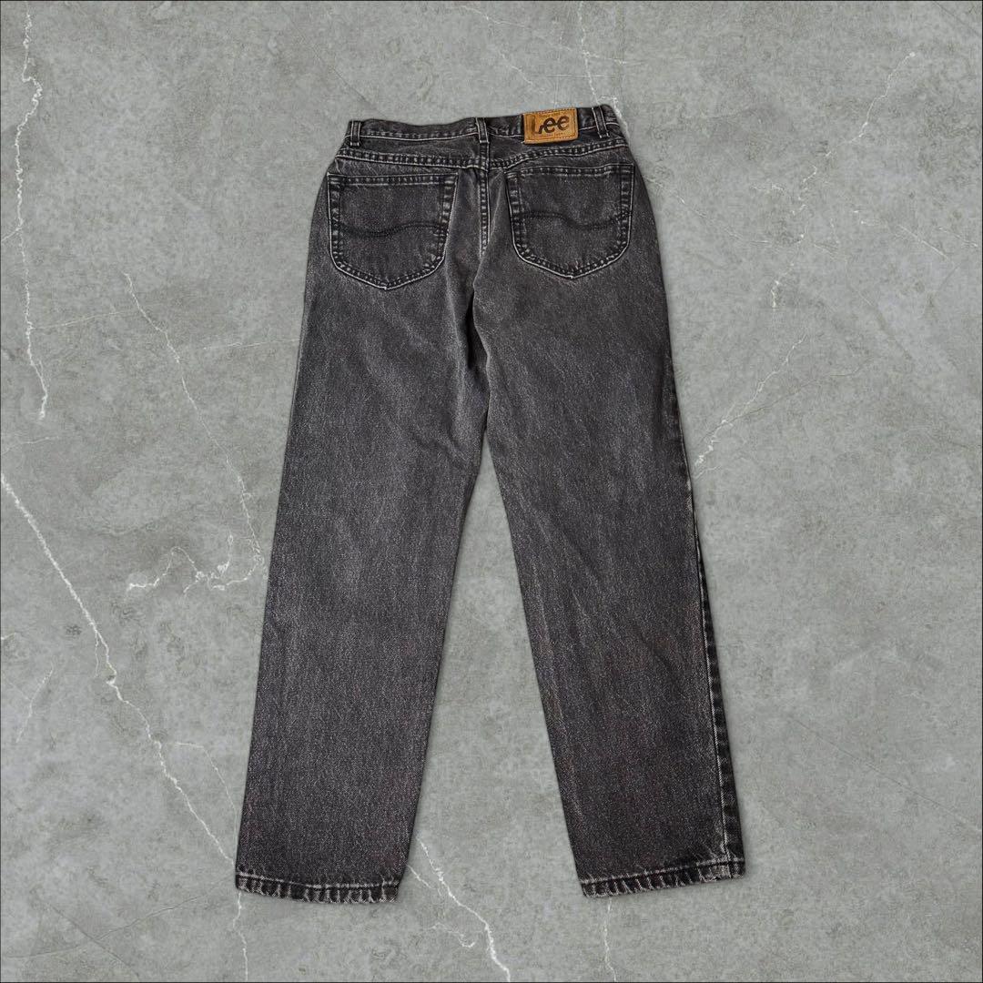 W48×L30】Lee ブラックデニムパンツ 革パッチ | 古着屋OLDGREEN