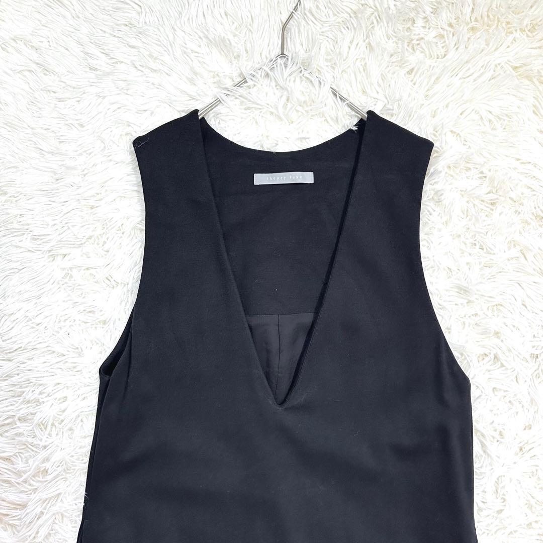 極美品 セオリーリュクス ワンピース ジャンパースカート Vネック 黒 ロング