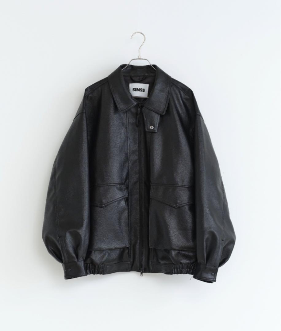 【SINSS】ルーズシンセンティックレザーブルゾン Black SINSS】ルーズシンセティックレザーブルゾン - ジャケット