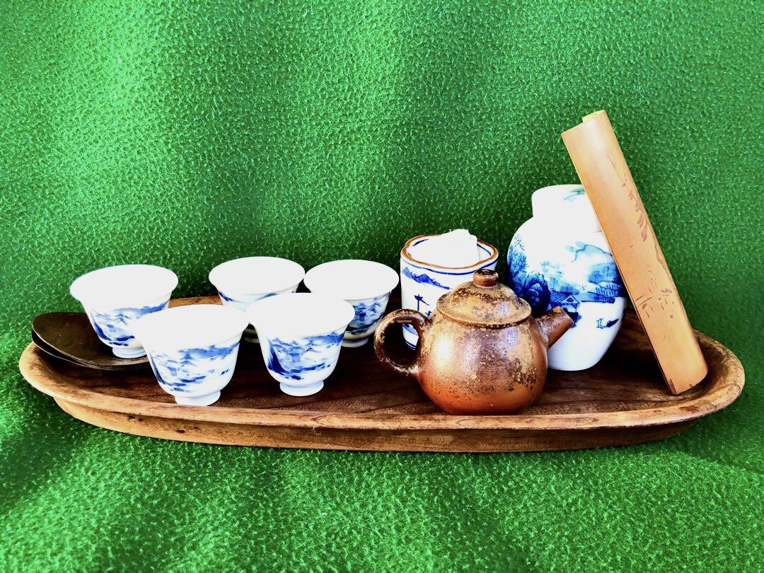 煎茶器　茶道具　骨董品　古美術品 楽天市場】道八 唐人文様煎茶碗 猪口 0180京焼 染付 明治骨董