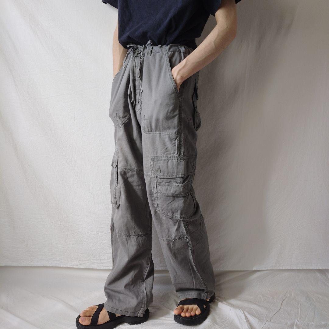 00s】コットンリネンカーゴパンツ Y2K ミリタリーライク カーキ