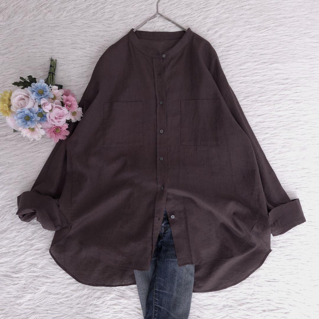 極美品 RIVE DROITE シャツ バンドカラー オーバーサイズ ブラウン