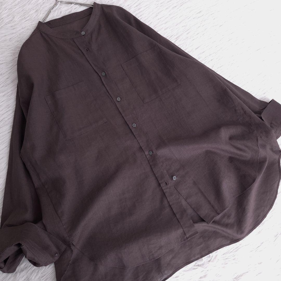 極美品 RIVE DROITE シャツ バンドカラー オーバーサイズ ブラウン