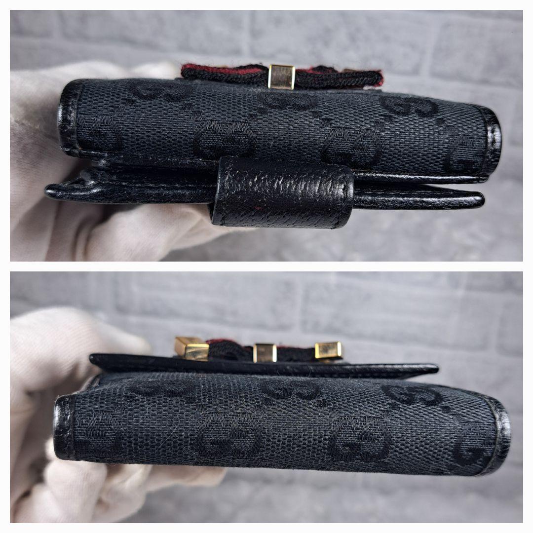 GUCCI グッチ 2つ折り財布 シェリーライン リボン ブラック 黒