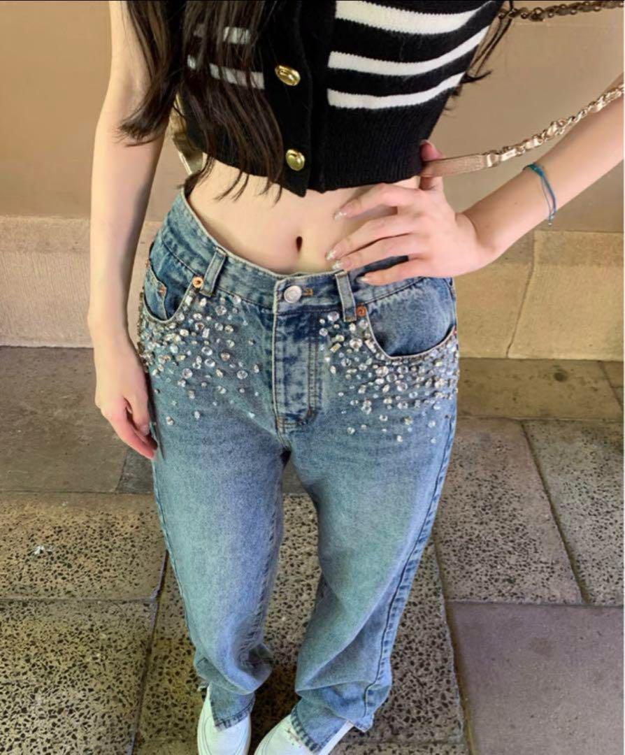 glancetokyo Feminine Bijou Denim Pants
