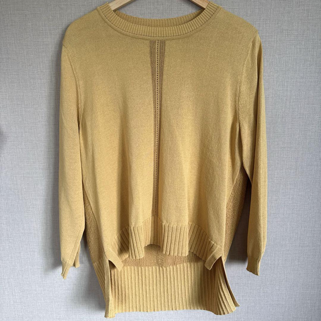 Leilian レリアン 13+ バック部分編み クールネックニットプルオーバー