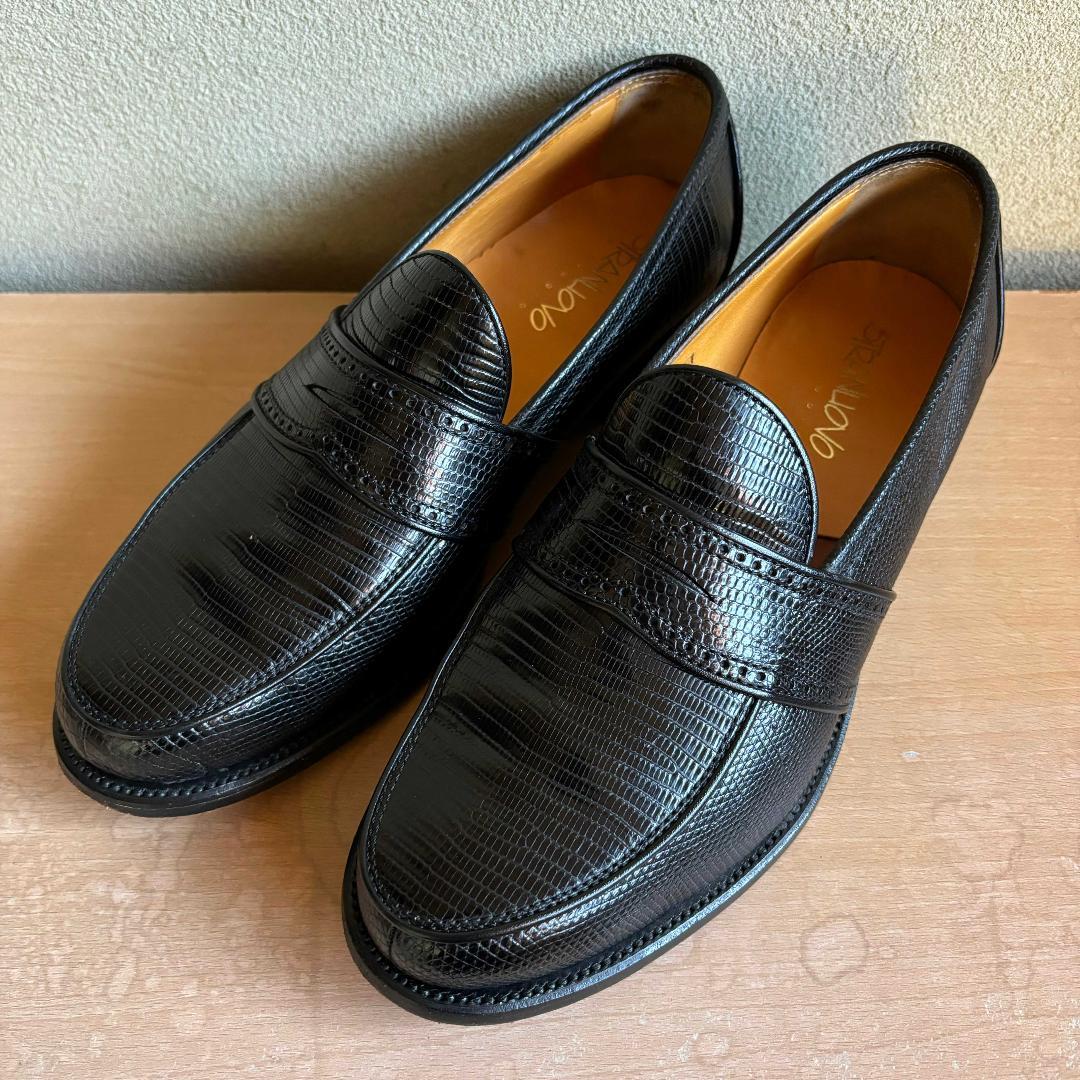 スコッチグレイン リザード ペニーローファー 25.5cm 黒 コインローファー