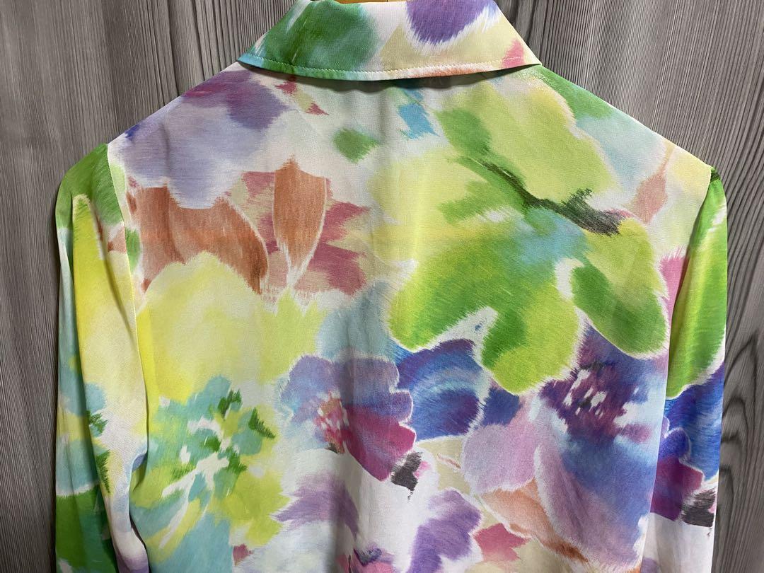 ZARA パステルカラームラ染め花柄リゾートシャツ　羽織