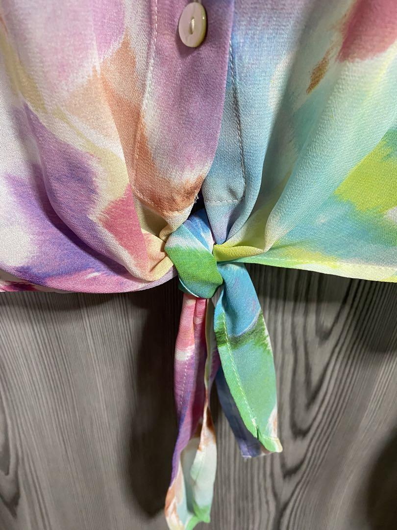 ZARA パステルカラームラ染め花柄リゾートシャツ　羽織
