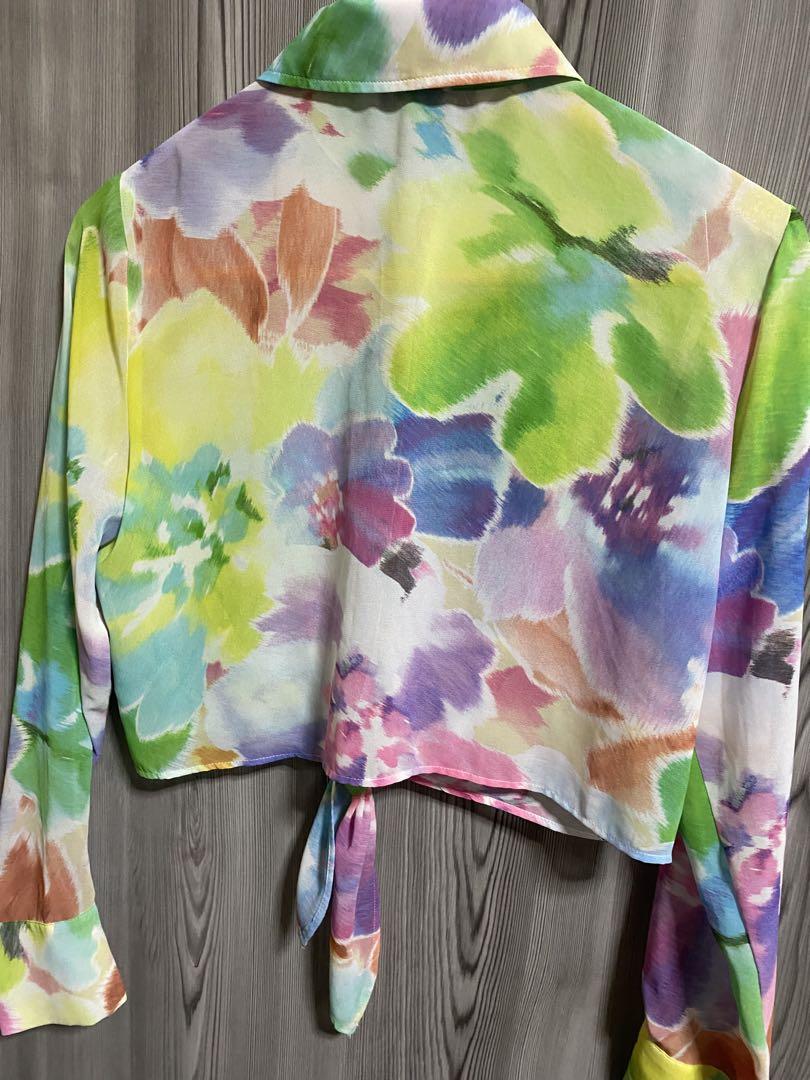 ZARA パステルカラームラ染め花柄リゾートシャツ　羽織