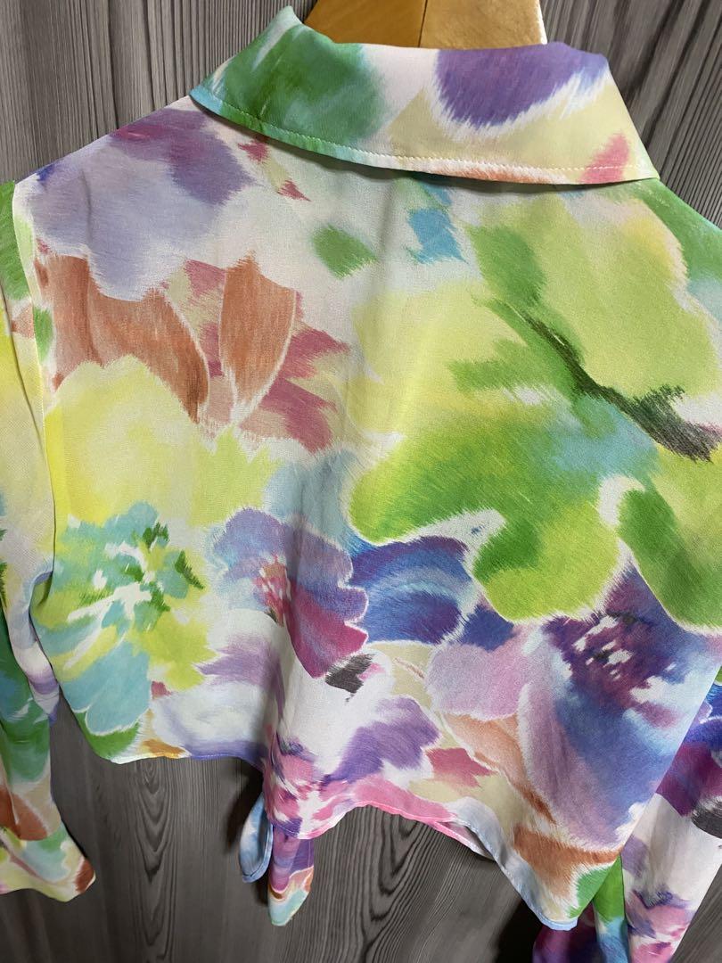 ZARA パステルカラームラ染め花柄リゾートシャツ　羽織