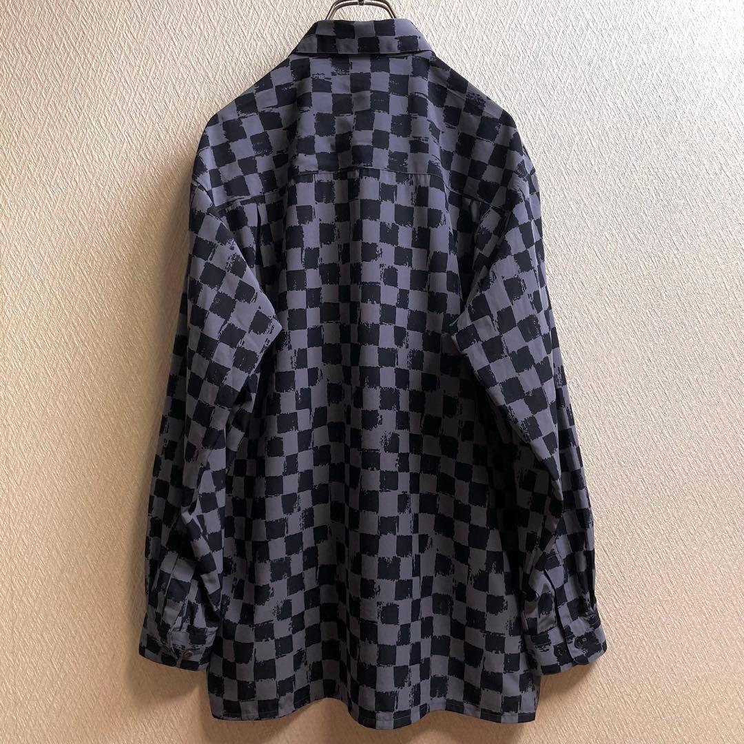 レトロ 古着 シャツ 柄シャツ ガラシャツ 総柄 チェック デザインシャツ 長袖L MEDICALDB_JP