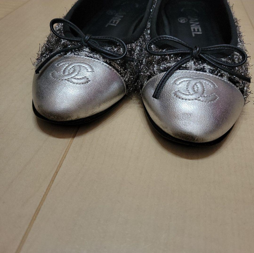 CHANEL シャネル ココマーク リボン ツイード フラットシューズ