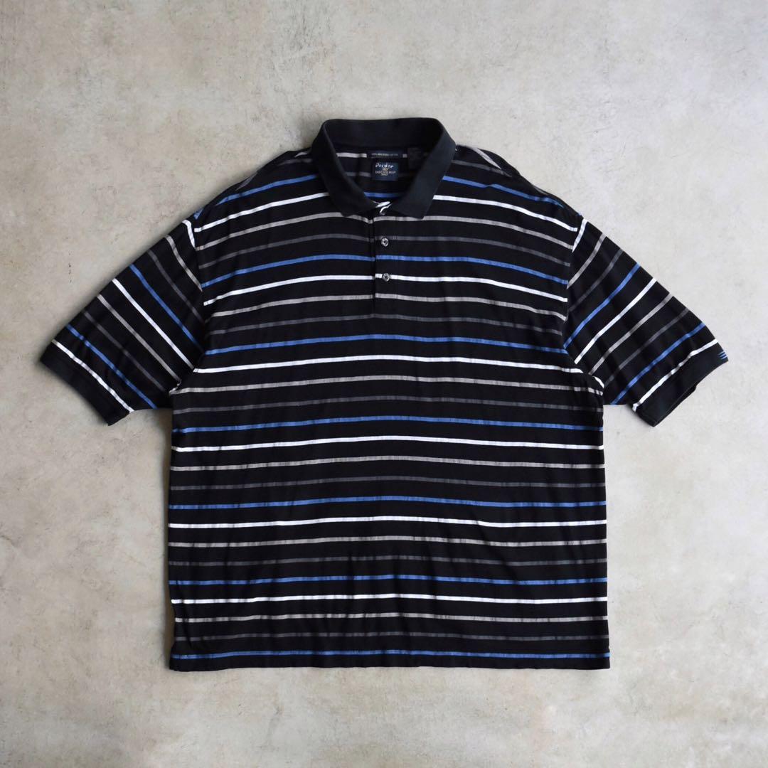 90s DOCKERSドッカーズ マルチボーダー ポロシャツ XXL 黒ブラック