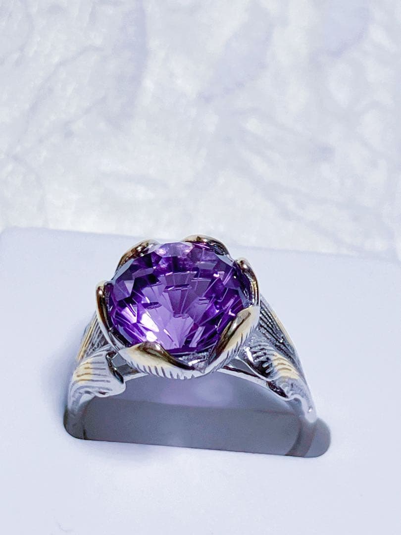 SV925 宝石級アメジスト　純銀リング　天然石　水晶パワーストーン誕生石　開運