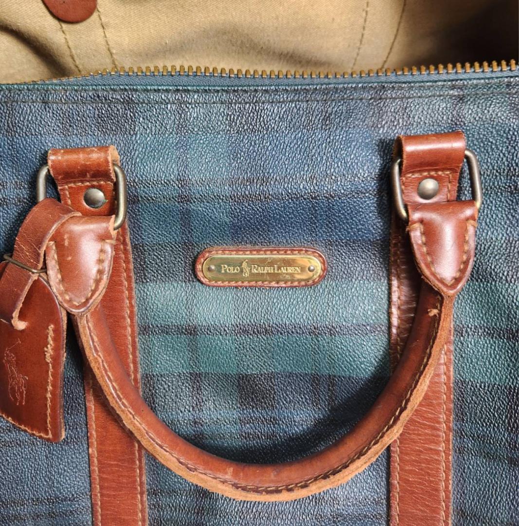良品　ポロラルフローレン　ボストンバッグ　大容量　2way　チェック　ブラシ付