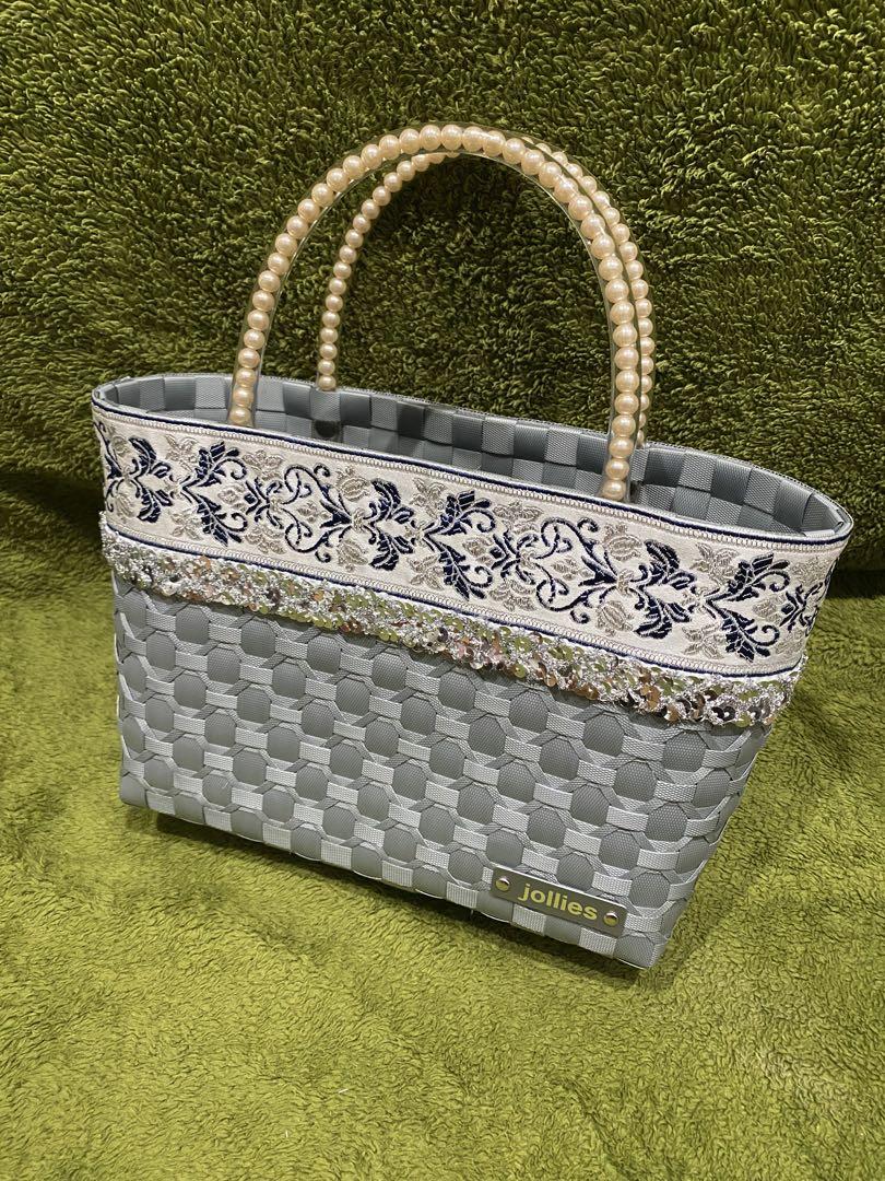 新品⭐︎未使用⭐︎jollies シルバーかごバッグ 刺繍 ビーズ パールハンドル