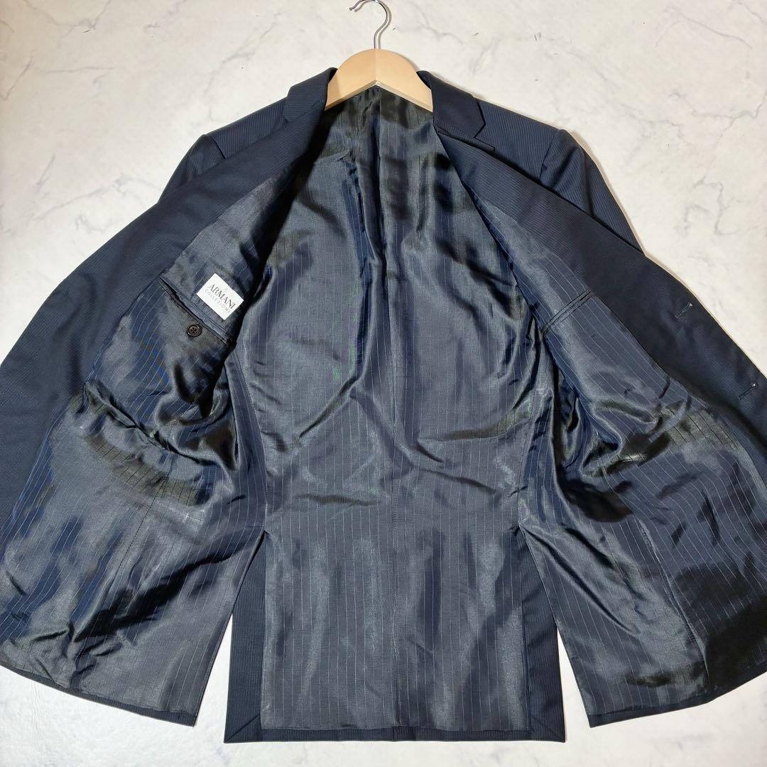 ARMANI COLLEZIONI リネン混 ネイビー スカート スーツ 48 ARMANI COLLEZIONI - アルマーニ コレツィオーニ ヘリンボーン調