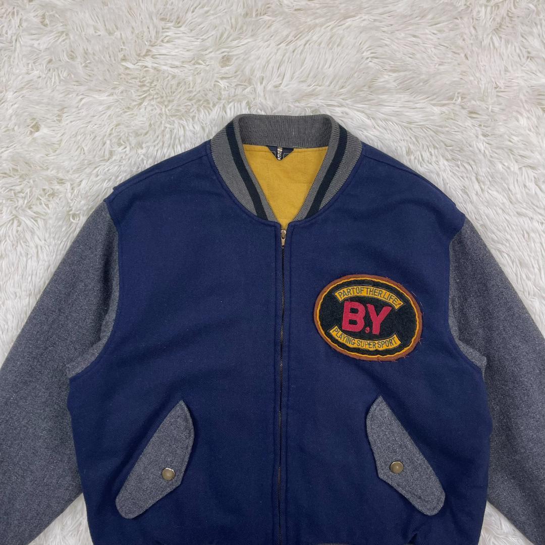 高品質 80-90s☆ウール スタジャン ネイビー×グレー 9号 ジャケット・アウター
