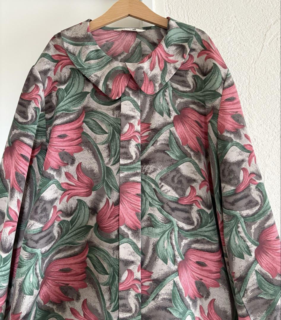 vintage昭和レトロクラシカルフラワー花柄レトロused丸襟