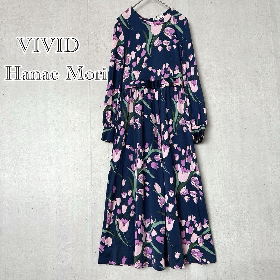 ハナエモリ ヴィヴィット 花柄ワンピース フレア ストレッチ レトロワンピ