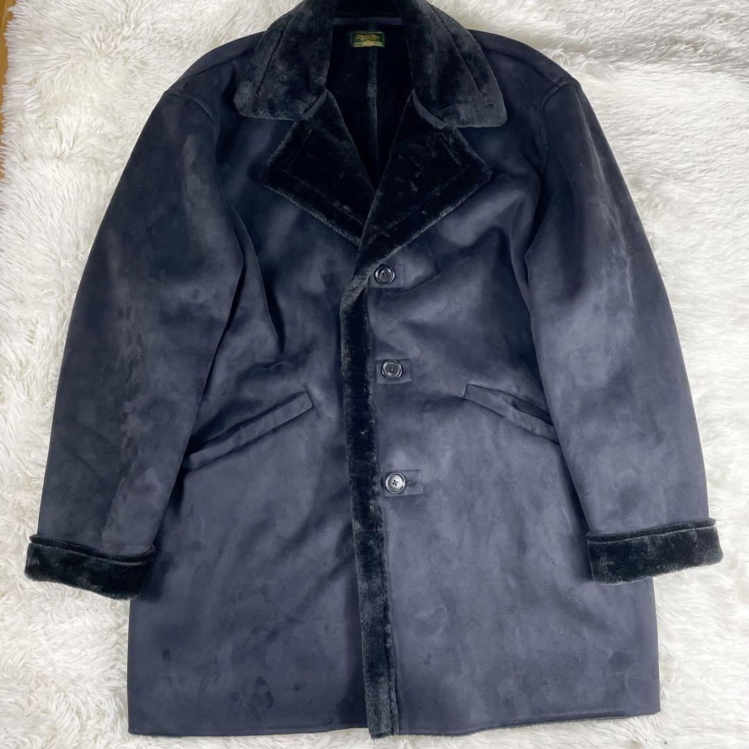 【希少4Lサイズ/極美品】ムートンコート　メンズ　ロング　チェスターコート　黒