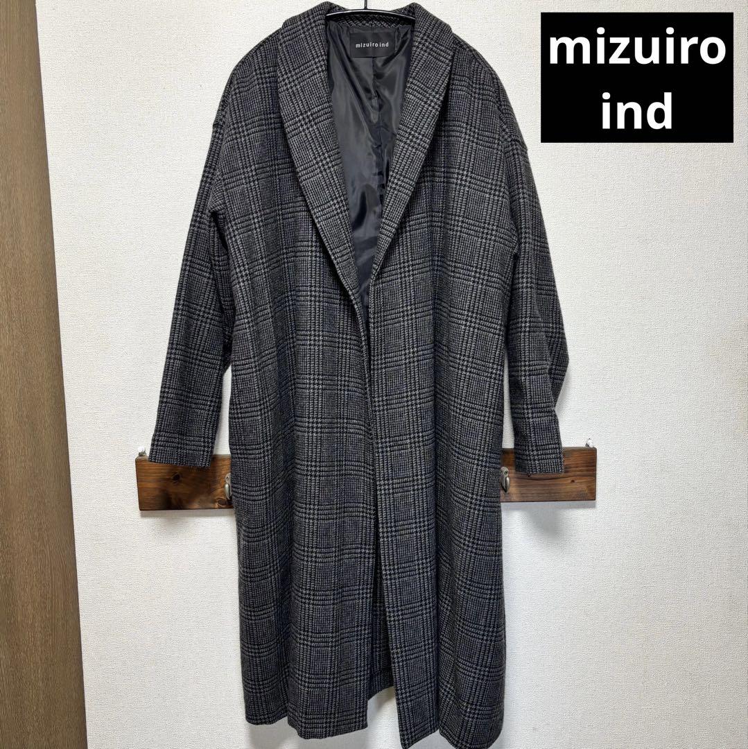 mizuiroind ミズイロインド　チェック柄　コート　アウター　ロング丈