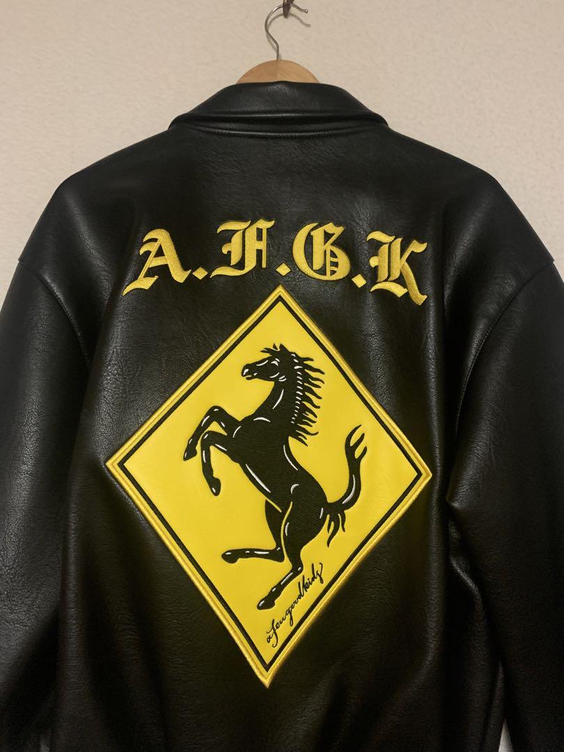 AFGK スタジャン　ロゴ　フェイクレザー　レーシング　[美品]　ジャケット