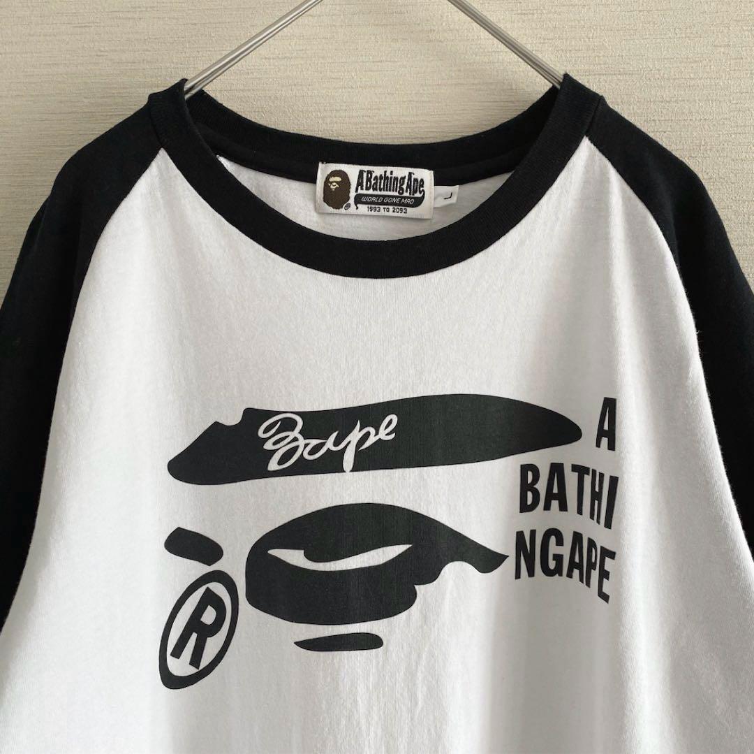 A BATHING APE 7分袖　ロンT ブラック　ロゴ　L メンズ