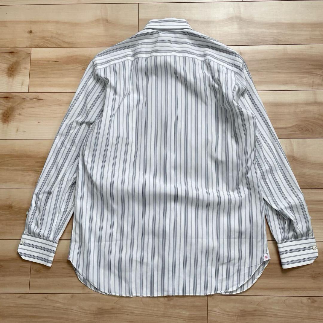 【美品】ISAIA イザイア ホリゾンタルカラー ストライプ 長袖シャツ