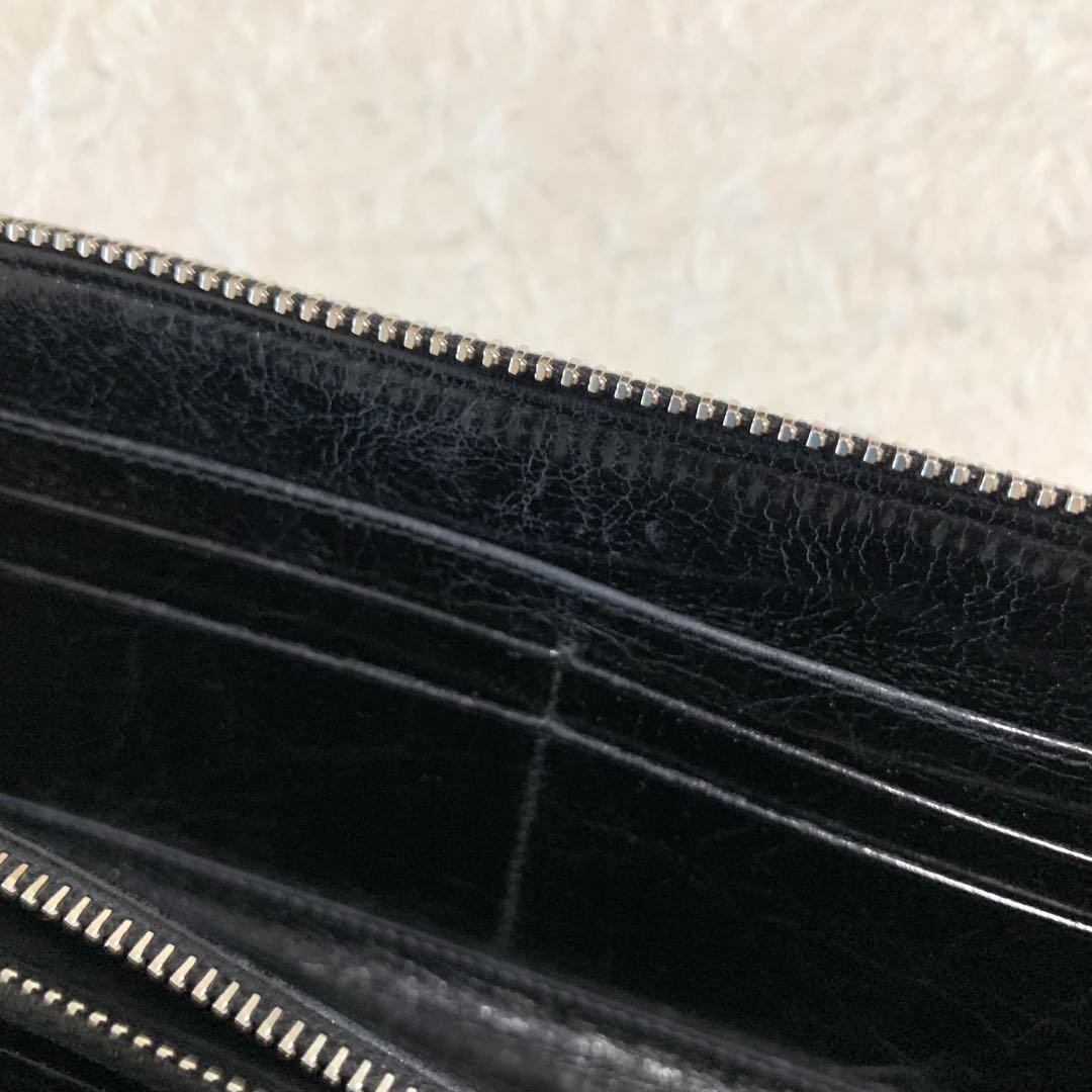ミュウミュウ スタッズ ビジュー レザー ラウンドファスナー長財布 黒
