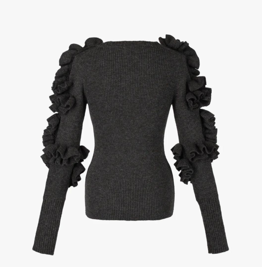 美品　Bibiy　ダークグレー　ニット　フリル　長袖 トップス