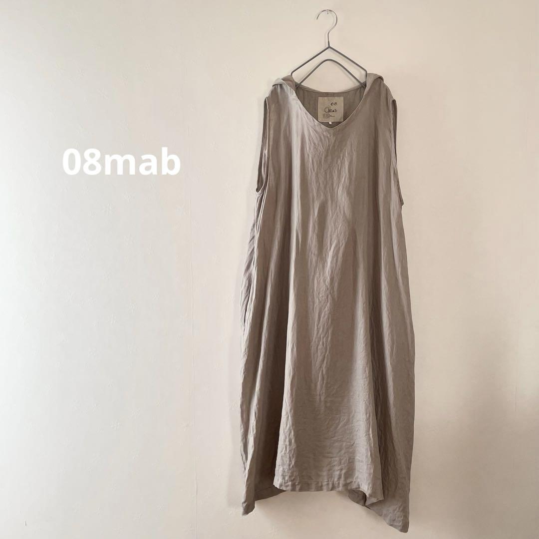 08Mab リネン ノースリーブ ワンピース フード付き