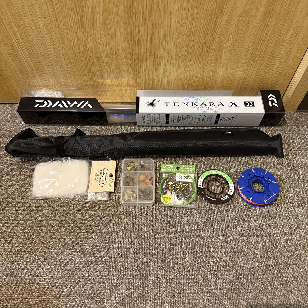 テンカラ入門贅沢セット　DAIWA テンカラX33 ライト、毛鉤大量セット