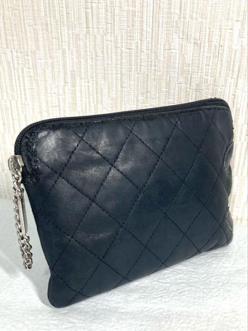 CHANEL シャネル カンボンライン レザー ポーチ マルチケース ブラック