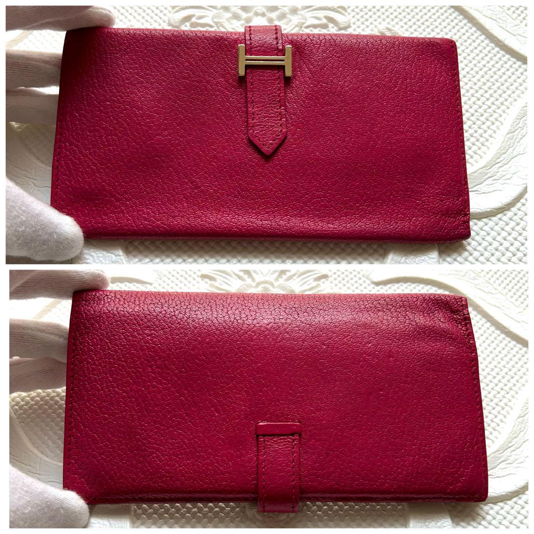開運のレッド‼️エルメス　ベアン　長財布　H金具　ゴールド