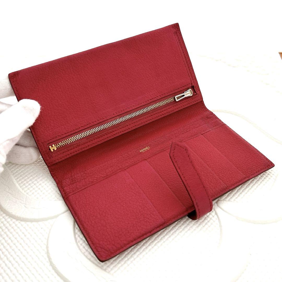 開運のレッド‼️エルメス　ベアン　長財布　H金具　ゴールド