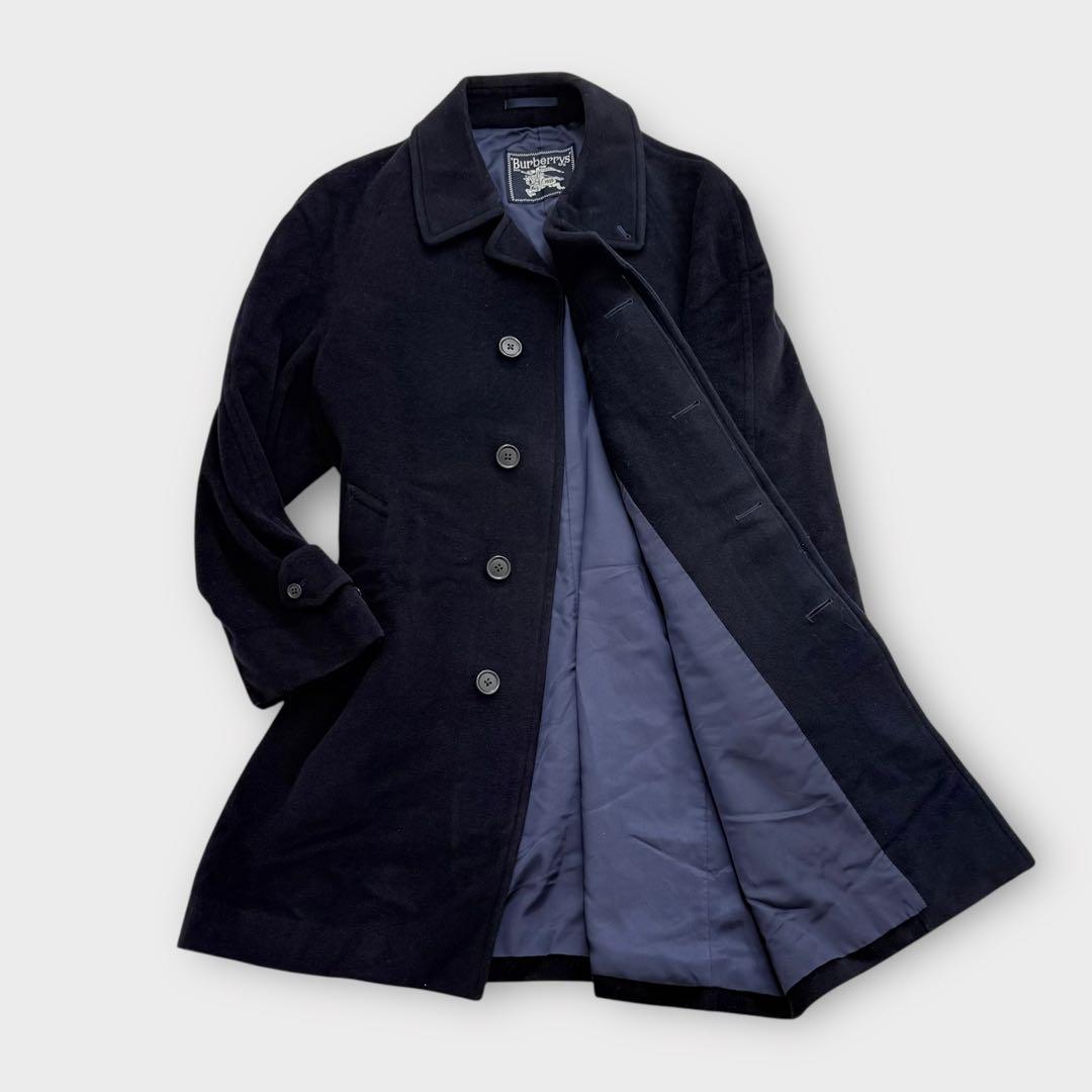 BURBERRY ステン コート カシミア混 ネイビー 比翼 Lサイズ相当L BURBERRY