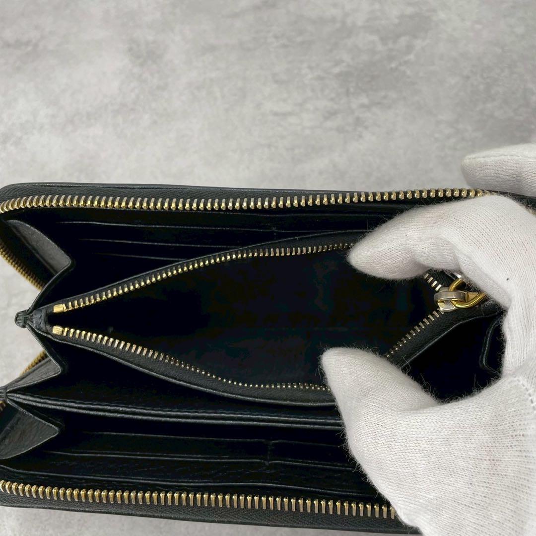 【美品】PRADA 長財布　ラウンドファスナー　ヴィッテロダイノ　ロゴ金具　黒