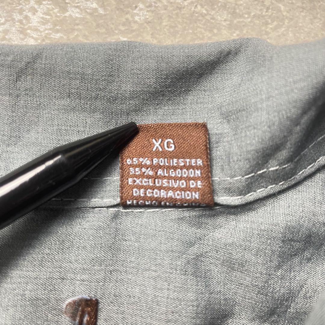 vintage キューバシャツ 半袖 グレー オープンカラー開襟刺繍グリーン古着