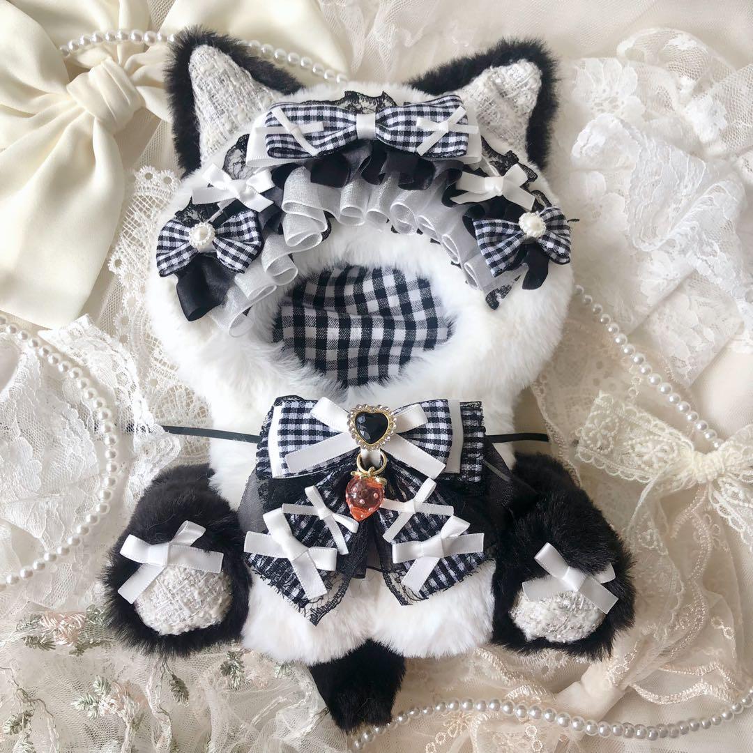 おすわり ぬい服 ショルダー チェック 13cm ① 赤 白 ネコ m52516376807_1.jpg?1718539308