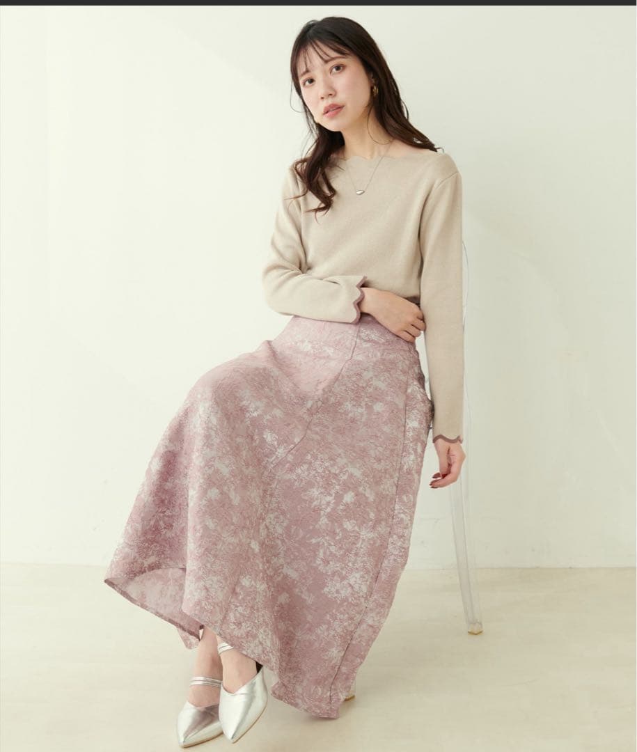 ナチュラルクチュール　osonoフラワージャガードスカート　ピンク　M