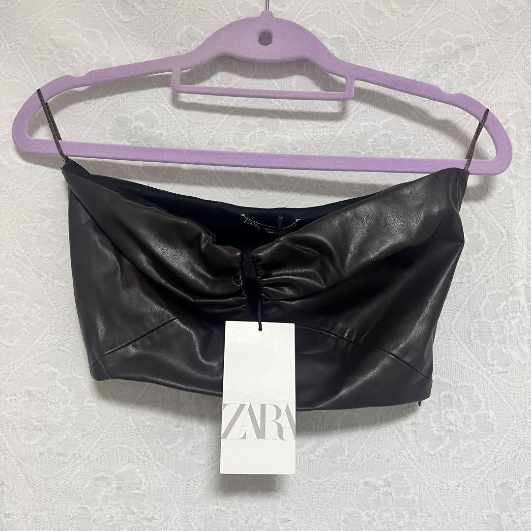 新品未使用‼️ZARA zara ザラ レザービスチェ 焦げ茶色 S 海