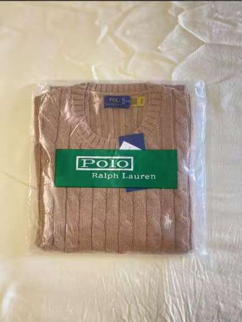 Ralph Lauren ベ-ジュ ケ-プルニット半袖セ一タM